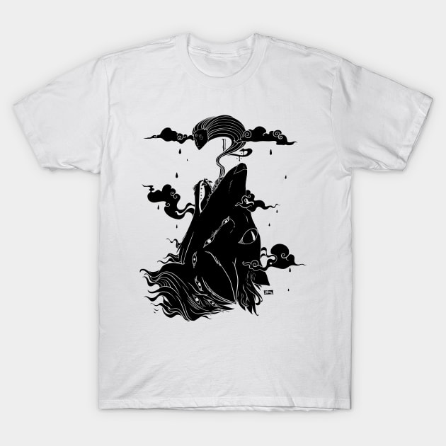 Wolf With Ghost In The Clouds T-Shirt by cellsdividing